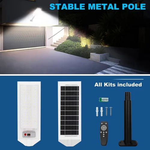 Miniatura 5 de Paquete de 2 farolas solares blancas, luz solar impermeable para exteriores con sensor de movimiento, luz de inundación con control remoto