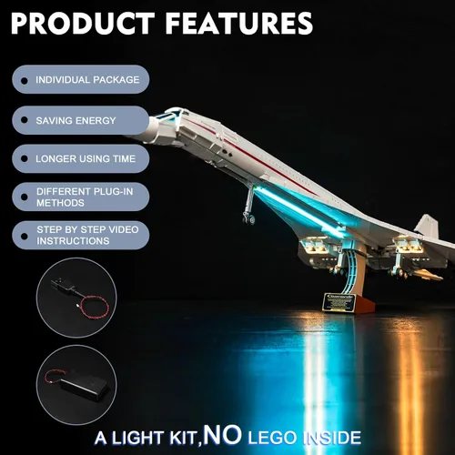 Miniatura 6 de BrickBling Kit de luces LED compatible con Lego Concorde, kit de luces creativas compatible con Lego 10318 - No incluye