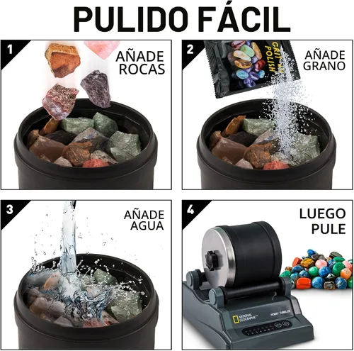 Miniatura 7 de Kit de pulidor de rocas para aficionados de National Geographic - Pulidora de rocas para niños y adultos, barril con reducción de ruido, grano, 1.13