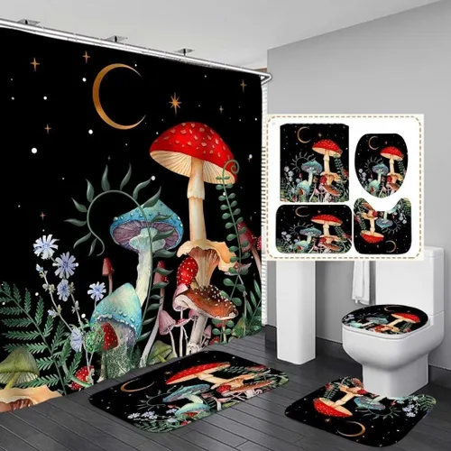 Miniatura 12 de Juego de 4 cortinas de ducha con diseño de hongos e iluminación