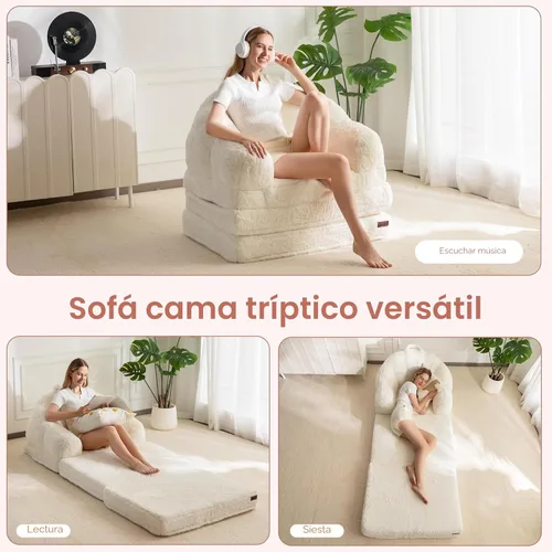 Miniatura 5 de MAXYOYO Sofá Cama Plegable, Sofá Convertible 2 en 1 para Tumbona, Cómoda Silla Puf Individual para Adultos, Sofá Cama de Piso con Asa, Sofá Cama
