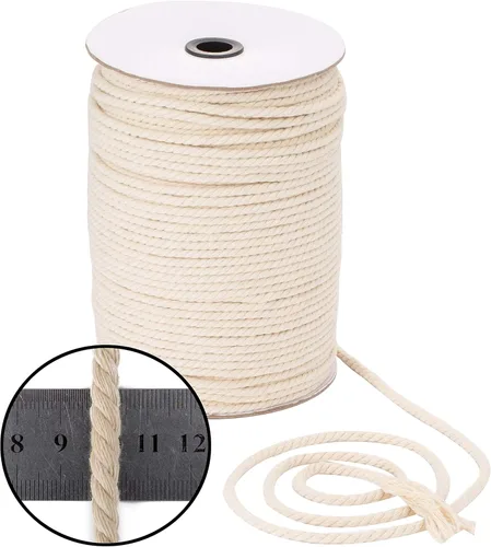 Miniatura 3 de Cordón de macramé de 0.197 in x 164 yardas, cuerda de macramé 100% algodón natural Cuerda de algodón trenzado de 3 hebras para colgar plantas