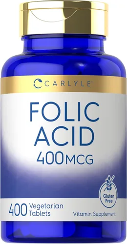Carlyle Ácido fólico 400 mcg | 400 tabletas | Vegetariano, sin OMG, suplemento sin gluten