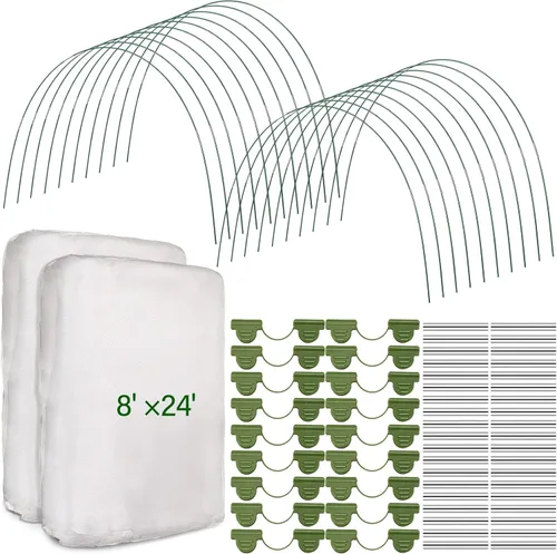 Woanger Juego de 2 redes de jardín para camas elevadas, malla ultra fina con 100 aros, 72 clips, 80 conectores para cubierta de filas de jardín,