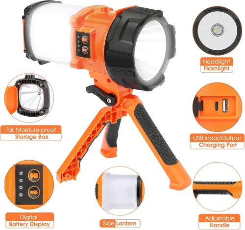 Miniatura 2 de BOBKID Linterna de campamento recargable con trípode, 6 modos, linterna LED de mano con 4000 lm, IPX4 impermeable reflector luz de trabajo