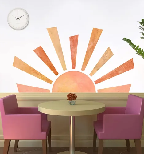 Miniatura 3 de Calcomanías de pared de medio sol de 46 x 26 pulgadas, removibles, grandes, bohemias, para pared, acuarela, pintadas a mano, vinilo para despegar