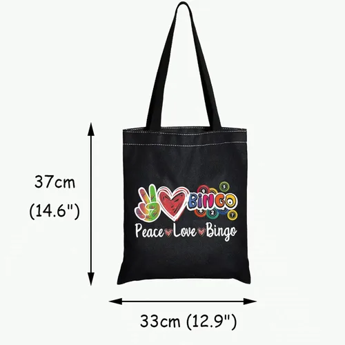 Miniatura 2 de JXGZSO Bingo Caller Bag Lucky Bingo Bolsa Cosmética Paz Amor Bingo Bolsa De Compras Divertido Jugador De Bingo Casino Amante Regalo