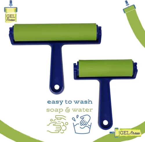 Miniatura 4 de Brayer de goma Gel Press de 4 pulgadas, para grabado, álbumes de recortes, manualidades de papel, decoración del hogar y más, azul y verde