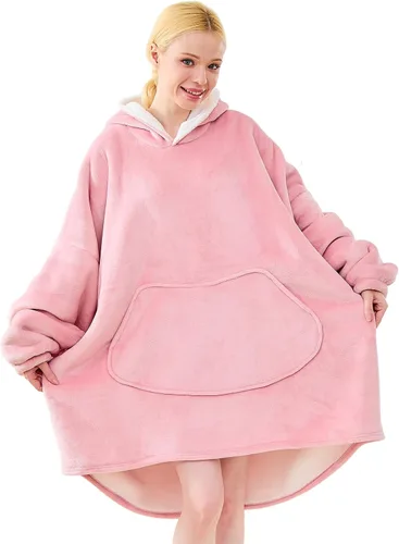Miniatura 16 de Moinlizy - Sudadera con capucha tipo manta extragrande, portátil con capucha y bolsillo, de grueso sherpa, para mujeres y hombres adultos