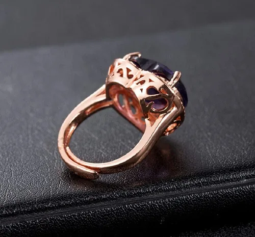 Miniatura 3 de Anillo de amatista morada con forma de corazón enorme para mujer, con diamantes de imitación, compromiso de boda, compromiso, anillo de apertura