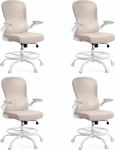 Miniatura 19 de ErGear Silla de dibujo, silla de escritorio de pie con reposabrazos abatibles, silla de escritorio alta altura ajustable, silla de oficina alta Negro