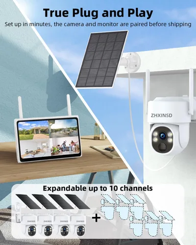 Miniatura 6 de Cámaras de seguridad solares inalámbricas para exteriores, sistema de cámara de seguridad para el hogar con batería FHD de 4 MP con monitor de 10