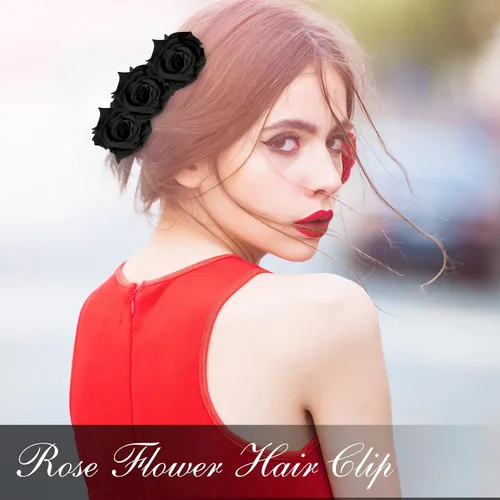 Miniatura 2 de Paquete de 12 pinzas para el pelo de rosas de 2.8 pulgadas, broches florales, horquillas mexicanas, suministros de fiesta para mujeres, accesorios