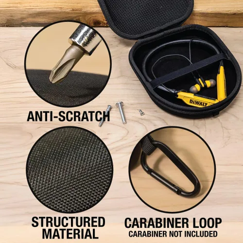 Miniatura 9 de DEWALT Auriculares Bluetooth 2 en 1 con banda para el cuello con 60 horas de reproducción y altavoz + funda rígida de EVA resistente a prueba