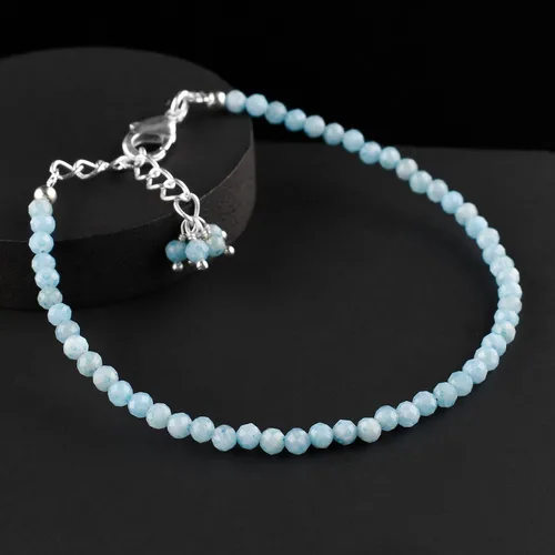 Miniatura 43 de Natural Gemstone Micro Round Beads Dainty Choker Bangle Bracelet, Handmade Jewelry for Women, Healing Chakra Crystals Silver Plated Chain 8 inch
