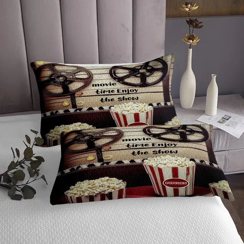 Miniatura 4 de Homewish Theater Cinema Poster Quilt Sets Twin Size,Retro Movie Bedspread Coverlet 2Pcs for Kids Girls Boys Room Decor,Popcorn Quilts Set Movie