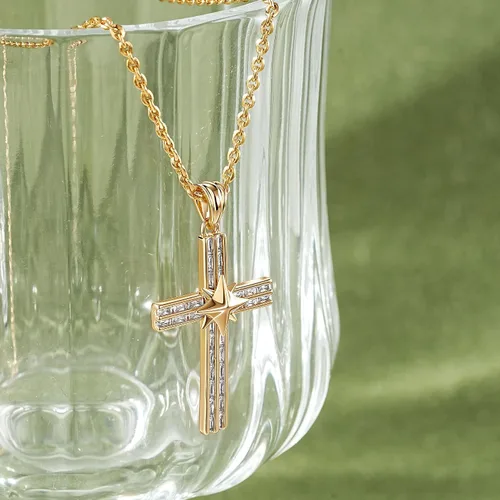 Miniatura 56 de Fettero - Collar con dije de cruz de fe, chapado en oro de 14 K, cadena fina, minimalista, simple, pequeña, para oración, regalo de joyería religiosa