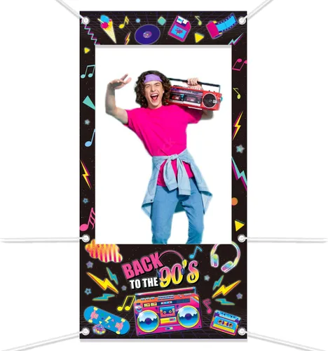 Decoraciones para fiestas de los años 90, accesorios para cabina de fotos, marco de fiesta temática de los años 90 y accesorios para fotos, telón de