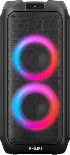 Philips Altavoz Bluetooth para fiestas, sonido potente de 120 W con refuerzo dinámico de graves, 10 modos de luz RGB, entradas de micrófono de