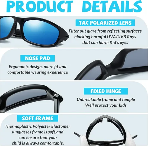 Miniatura 4 de DUCO K006 - Gafas de sol polarizadas deportivas para niños y niñas, gafas de sol de béisbol para niños, protección UV de 6 a 10 años