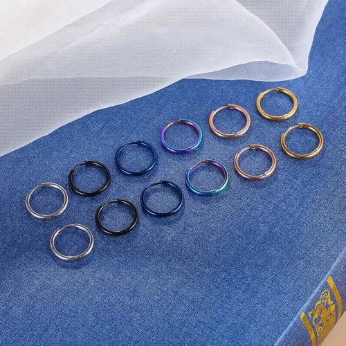 Miniatura 3 de Aretes de aro pequeños de acero inoxidable quirúrgico 316L de 0.315 in, 0.394 in, 0.472 in y 0.551 in, hipoalergénicos, con lóbulos helix