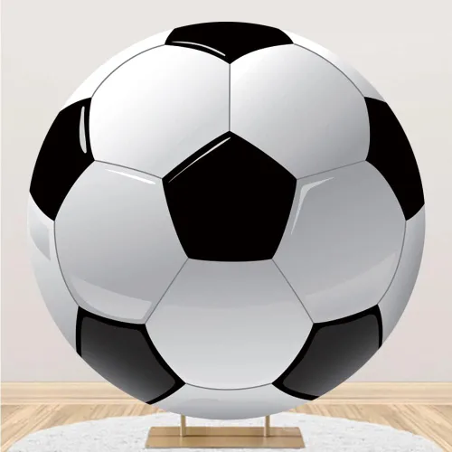 Leyiyi 0,9 x 0,9 m Telón de Fondo Redondo de Fútbol Negro y Blanco, Telón de Fondo Redondo para Deportes, Fondo Temático de Fútbol para Fiesta de