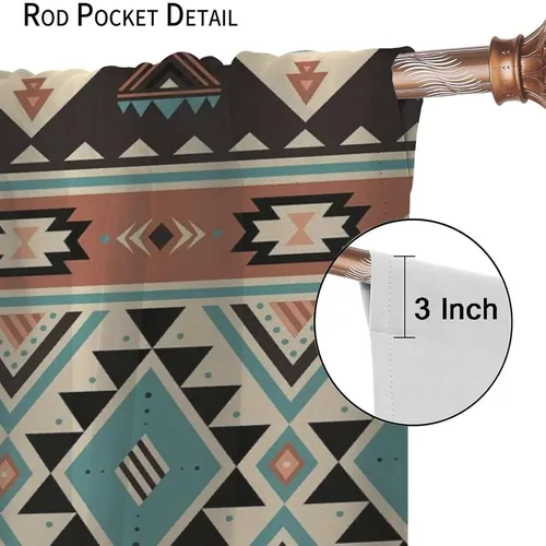 Miniatura 5 de Cortinas aztecas, patrón étnico tribal nativo del suroeste, estilo bohemio occidental, geométrico, tratamientos de ventana para sala de estar, juego