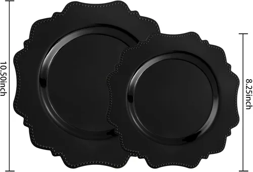 Miniatura 8 de COLOSUS Juego de 60 platos de plástico negro, platos desechables negros resistentes para fiestas, incluye 30 platos llanos de 10.5 pulgadas y 30