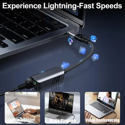 Miniatura 4 de Adaptador USB C a Ethernet de 5 Gbps, USB-A y USB-C a RJ45 LAN 5000 Mbps convertidor de red con cable, adaptador USB a Ethernet compatible