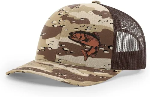 Miniatura 56 de Sombrero de pesca de trucha con parche de cuero grabado láser Richardson 112 Snapback Trucker Cap