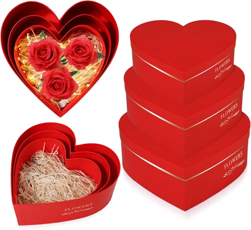 Miniatura 9 de Glenmal 3 cajas de regalo en forma de corazón para el día del padre con tapas, 3.53 onzas de papel triturado, cajas de flores de corazón para boda