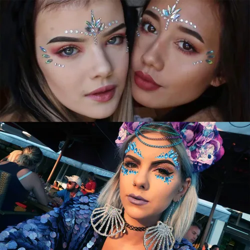 Miniatura 4 de 6 hojas de joyas para la cara, gemas para la cara, diamantes de imitación autoadhesivos para maquillaje, accesorios para disfraces de festivales