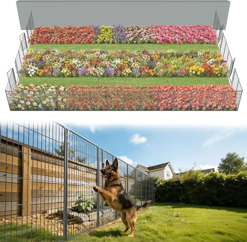 Miniatura 70 de FXW - Valla de jardín metálica y resistente para exteriores, barrera para perros y conejos, fácil instalación, negro, 24 pulgadas de alto x 29.6