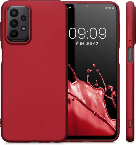 Miniatura 5 de kwmobile Funda compatible con Samsung Galaxy A23 4G / 5G - Funda de silicona TPU metálica suave y delgada - Rojo oscuro metálico