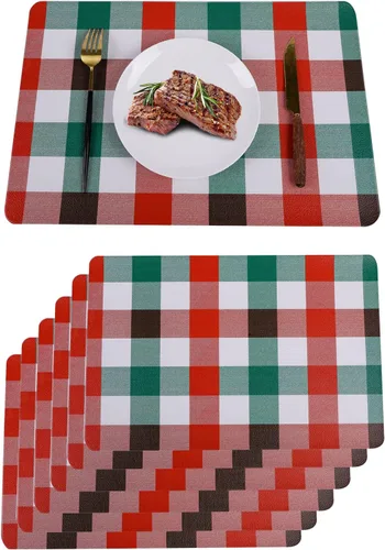 Miniatura 7 de XINYUN Juego de 6 manteles individuales dorados para mesa de comedor, de piel sintética, ligeros, lavables, antideslizantes, antideslizantes, Oro 1
