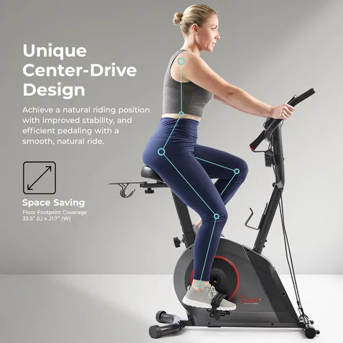 Miniatura 4 de Sunny Health & Fitness Smart Stationary Exercise Upright Bike w/Pulse Sensor & 4-Way Adjustable Seat, Cycling Machine for Home Cardio Training, Free
