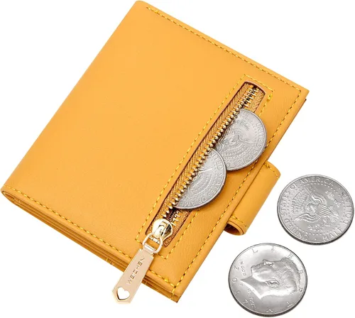 Miniatura 3 de Badiya Billeteras pequeñas para mujer, billetera plegable multitarjetero delgado con cremallera, Amarillo, Minimalista