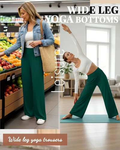 Miniatura 17 de Neer - Conjunto de 3 pantalones de yoga de pierna ancha para mujer - Pantalones deportivos cómodos, holgados, de cintura alta y casuales