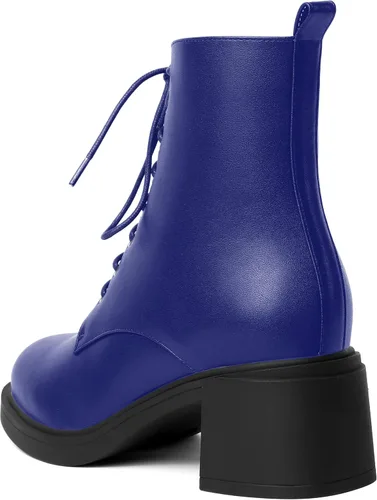 Miniatura 76 de ROSERWISH Botas altas de tacón bajo y grueso para mujer, con cordones, cómodas, modernas, con puntera redonda, de 2.5 pulgadas