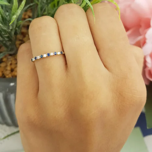 Miniatura 2 de Dazzlingrock Collection Alternate Round Gemstone & White Diamond Stackable Wedding Ring Band for Women in Solid Gold