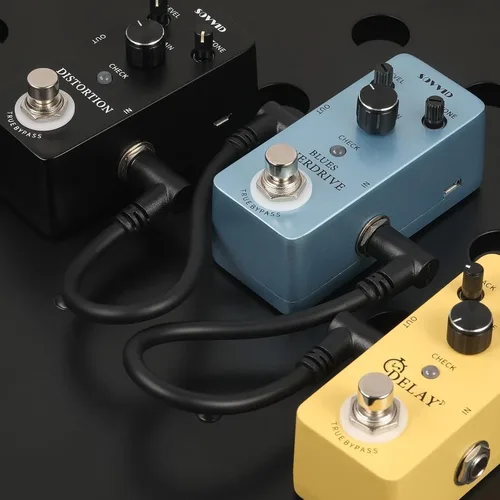 Miniatura 6 de Paquete de 3 cables de efecto de cable de parche de pedal de guitarra negro de 3 pulgadas, TS en ángulo recto de 1/4 pulgadas