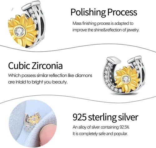 Miniatura 46 de Pandach Dijes colgantes de plata de ley 925 para pulseras y collares, dijes colgantes de Madonna con cuentas de girasol, joyería para mujer