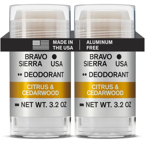 Bravo Sierra - Desodorante sin aluminio para hombres - Paquete de 2 - Contiene ingredientes naturales - Protección duradera contra olores y sudor -