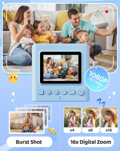 Miniatura 4 de TIATUA Cámara de Impresión Instantánea para Niños, Regalos de Navidad y Cumpleaños para Niñas y Niños, Cámara Digital de Video HD 1080P para Niños