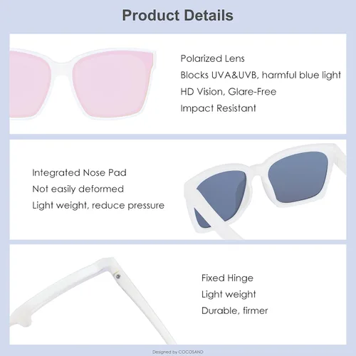 Miniatura 4 de COCOSAND Lentes de sol polarizados para niños, protección UV 400, retro, cuadrados, futuristas, para jóvenes, adolescentes, niños y niñas de 5 a 12