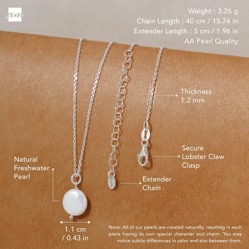 Miniatura 5 de Amberta Collar de perlas de agua dulce de plata de ley 925 para mujer