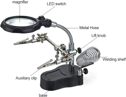 Miniatura 2 de Lupa de escritorio de luz LED con lente de rotación de 360 grados, iluminación 3.5X 12X con abrazadera y clips de cocodrilo, lupa de banco manos