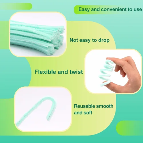 Miniatura 3 de 100 piezas de limpiadores de tuberías para manualidades, limpiador de tuberías de felpilla, limpiador de tuberías verde claro, suministros