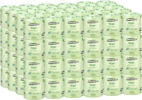 Marcal Papel higiénico profesional, 100 % reciclado, 2 capas, blanco, 500 hojas suaves y absorbentes por rollo, 96 rollos por caja, certificado
