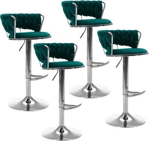 Miniatura 24 de Juego de 2 taburetes de bar giratorios de terciopelo, modernos taburetes de bar ajustables con respaldo tejido, taburete de bar de altura